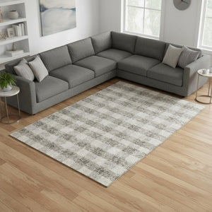 HomeRoots 10' X 14' Taupe and Ivory Plaid Area Rug - Washable, UV Protected, Stain Resistant for Easy Care! 673495