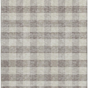 HomeRoots 10' X 14' Taupe and Ivory Plaid Area Rug - Washable, UV Protected, Stain Resistant for Easy Care! 673495
