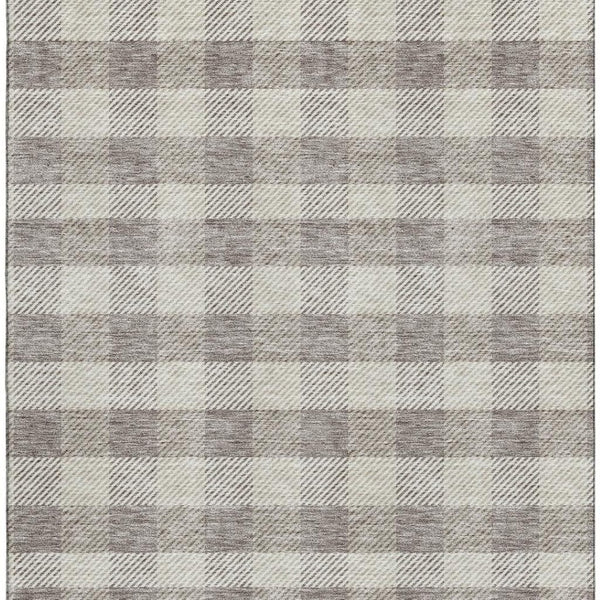 HomeRoots 10' X 14' Taupe and Ivory Plaid Area Rug - Washable, UV Protected, Stain Resistant for Easy Care! 673495