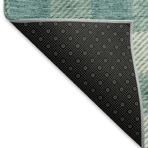 HomeRoots 5' X 8' Teal And Ivory Plaid Washable Rug – UV Protected, Durable, Stain Resistant for Family Homes 673497
