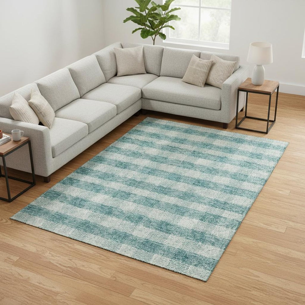 HomeRoots 8' X 10' Classic Teal and Ivory Plaid Area Rug - Washable, Durable, UV Protected for Every Home 673499
