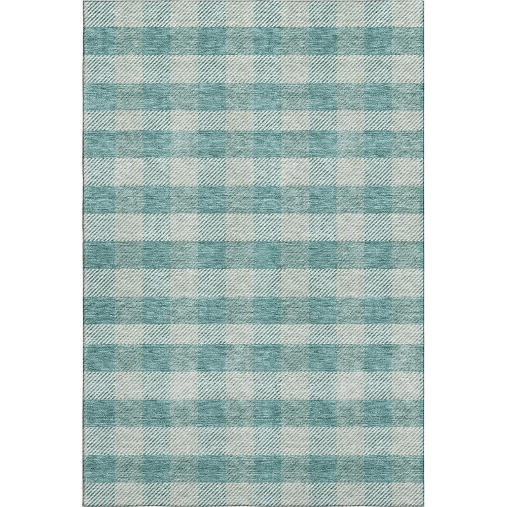 HomeRoots 8' X 10' Classic Teal and Ivory Plaid Area Rug - Washable, Durable, UV Protected for Every Home 673499