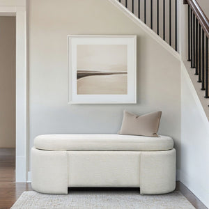 English Elm Fully Upholstered Oval Bench with Soft Close Storage Lid for Bedroom Entryway B035P408399