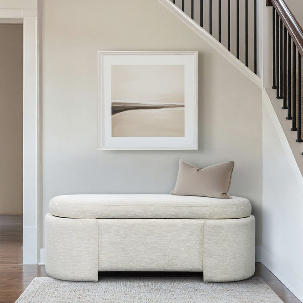 English Elm Fully Upholstered Oval Bench with Soft Close Storage Lid for Bedroom Entryway B035P408399