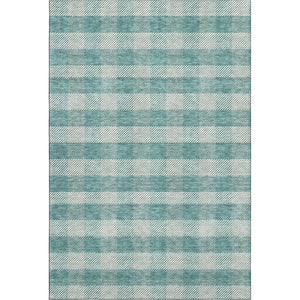 HomeRoots 9' X 12' Teal And Ivory Plaid Washable Area Rug - Durable, UV-Protected Design for High-Traffic Areas 673500