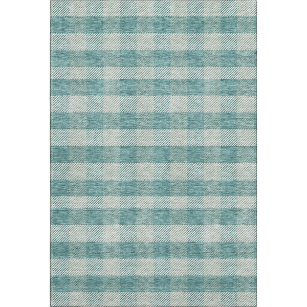 HomeRoots 9' X 12' Teal And Ivory Plaid Washable Area Rug - Durable, UV-Protected Design for High-Traffic Areas 673500