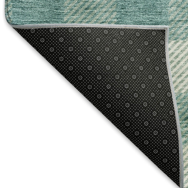 HomeRoots 9' X 12' Teal And Ivory Plaid Washable Area Rug - Durable, UV-Protected Design for High-Traffic Areas 673500