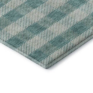 HomeRoots 9' X 12' Teal And Ivory Plaid Washable Area Rug - Durable, UV-Protected Design for High-Traffic Areas 673500
