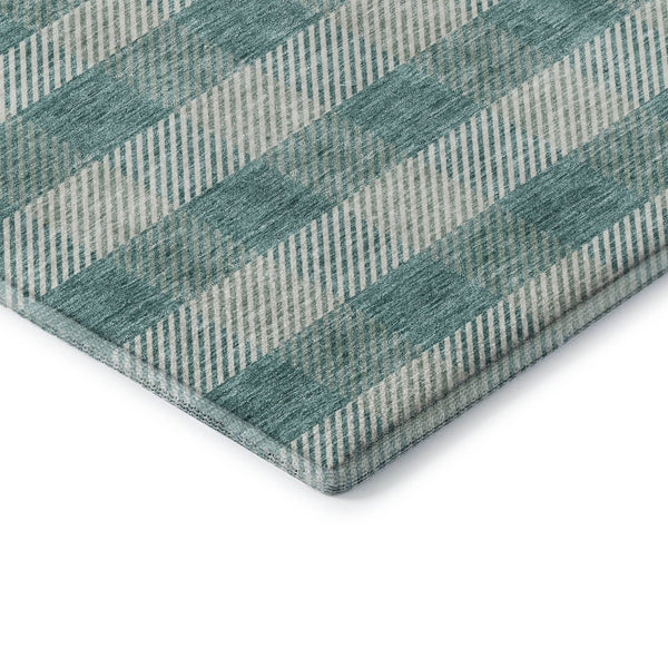 HomeRoots 9' X 12' Teal And Ivory Plaid Washable Area Rug - Durable, UV-Protected Design for High-Traffic Areas 673500