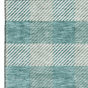 HomeRoots 9' X 12' Teal And Ivory Plaid Washable Area Rug - Durable, UV-Protected Design for High-Traffic Areas 673500