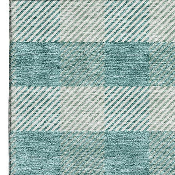 HomeRoots 9' X 12' Teal And Ivory Plaid Washable Area Rug - Durable, UV-Protected Design for High-Traffic Areas 673500