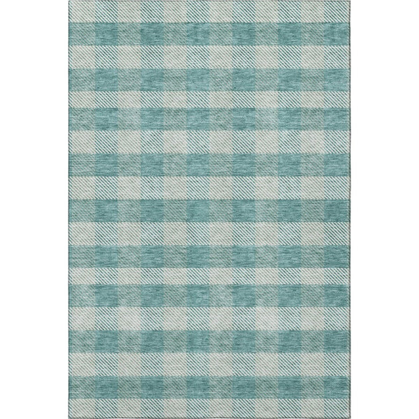 HomeRoots 10' Teal and Ivory Plaid Washable Area Rug - Durable, Stylish, UV-Protected for High-Traffic Homes 673501