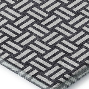 HomeRoots 5' X 8' Black And Ivory Abstract Geometric Area Rug - Washable, Stain Resistant, UV Protected Design 673503