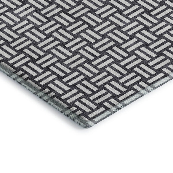HomeRoots 5' X 8' Black And Ivory Abstract Geometric Area Rug - Washable, Stain Resistant, UV Protected Design 673503