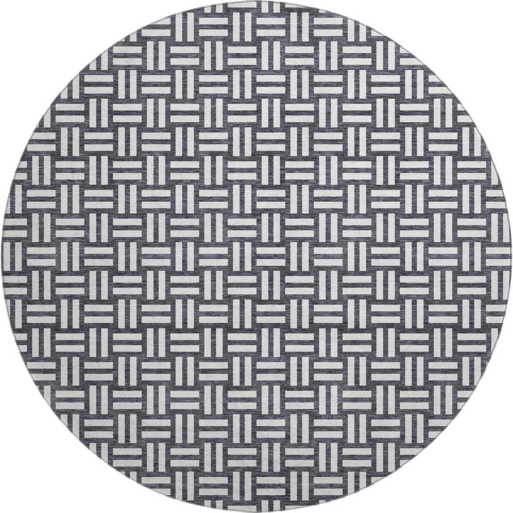 HomeRoots 8' Black And Ivory Abstract Geometric Round Rug – Washable, Stain-Resistant, UV Protected for Durability 673504