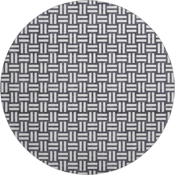 HomeRoots 8' Black And Ivory Abstract Geometric Round Rug – Washable, Stain-Resistant, UV Protected for Durability 673504