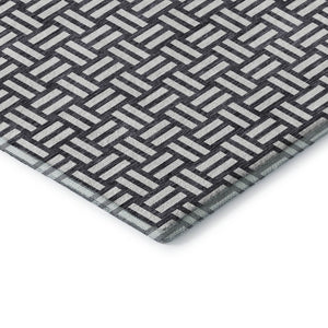 HomeRoots 8' Black And Ivory Abstract Geometric Round Rug – Washable, Stain-Resistant, UV Protected for Durability 673504