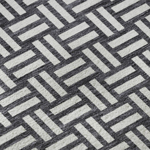 HomeRoots 8' Black And Ivory Abstract Geometric Round Rug – Washable, Stain-Resistant, UV Protected for Durability 673504