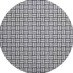 HomeRoots 8' Black And Ivory Abstract Geometric Round Rug – Washable, Stain-Resistant, UV Protected for Durability 673504