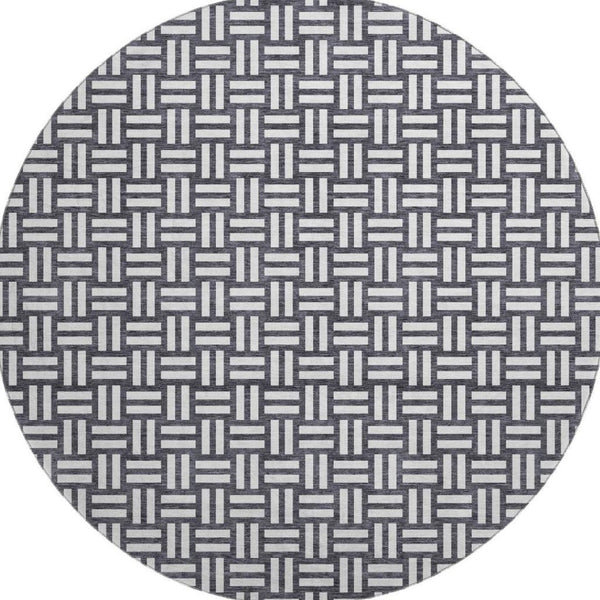 HomeRoots 8' Black And Ivory Abstract Geometric Round Rug – Washable, Stain-Resistant, UV Protected for Durability 673504