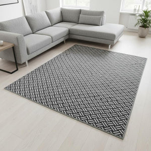 HomeRoots 8' X 10' Stylish Black & Ivory Abstract Geometric Area Rug - Washable, UV-Protected & Stain-Resistant! 673505