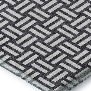 HomeRoots 9' X 12' Washable Black and Ivory Abstract Geometric Area Rug with UV Protection for Busy Homes 673506