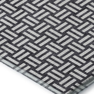 HomeRoots 9' X 12' Washable Black and Ivory Abstract Geometric Area Rug with UV Protection for Busy Homes 673506