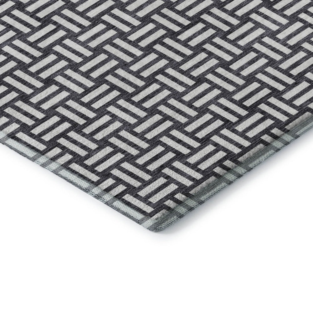 HomeRoots 10' X 14' Black and Ivory Geometric Area Rug - Washable, UV-Protected, Perfect for Busy Homes! 673507