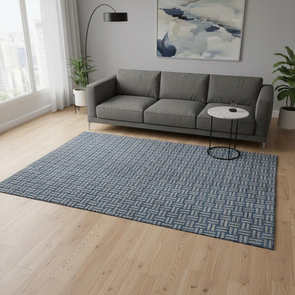 HomeRoots 5' X 8' Blue And Gray Abstract Geometric Area Rug - Stylish, Washable, UV-Protected & Durable Design 673509