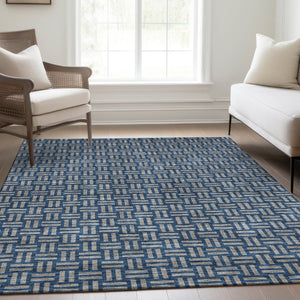 HomeRoots 5' X 8' Blue And Gray Abstract Geometric Area Rug - Stylish, Washable, UV-Protected & Durable Design 673509