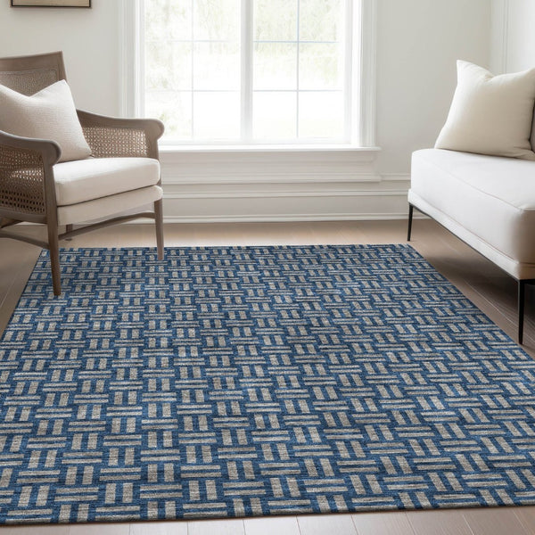 HomeRoots 5' X 8' Blue And Gray Abstract Geometric Area Rug - Stylish, Washable, UV-Protected & Durable Design 673509