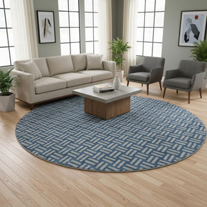 HomeRoots 8' Blue and Gray Abstract Round Rug - Washable, UV Protected, Durable Design for High-Traffic Areas 673510