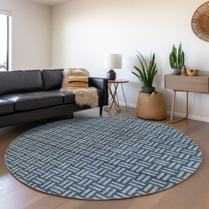 HomeRoots 8' Blue and Gray Abstract Round Rug - Washable, UV Protected, Durable Design for High-Traffic Areas 673510