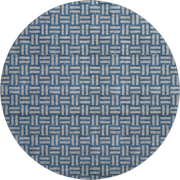 HomeRoots 8' Blue and Gray Abstract Round Rug - Washable, UV Protected, Durable Design for High-Traffic Areas 673510