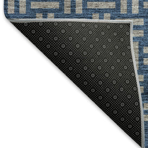 HomeRoots 8' Blue and Gray Abstract Round Rug - Washable, UV Protected, Durable Design for High-Traffic Areas 673510