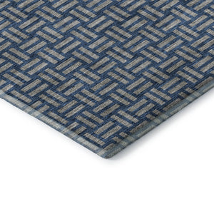 HomeRoots 8' Blue and Gray Abstract Round Rug - Washable, UV Protected, Durable Design for High-Traffic Areas 673510
