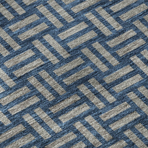 HomeRoots 8' Blue and Gray Abstract Round Rug - Washable, UV Protected, Durable Design for High-Traffic Areas 673510