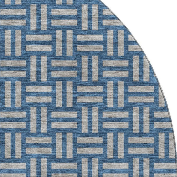 HomeRoots 8' Blue and Gray Abstract Round Rug - Washable, UV Protected, Durable Design for High-Traffic Areas 673510