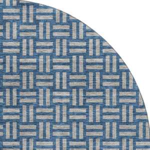 HomeRoots 8' Blue and Gray Abstract Round Rug - Washable, UV Protected, Durable Design for High-Traffic Areas 673510