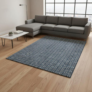 HomeRoots 8' X 10' Stylish Blue and Gray Abstract Geometric Washable Area Rug with UV Protection & Comfort 673511