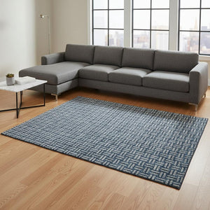 HomeRoots 9' X 12' Blue and Gray Abstract Geometric Area Rug - Durable, Washable, UV-Protected for High-Traffic Homes 673512