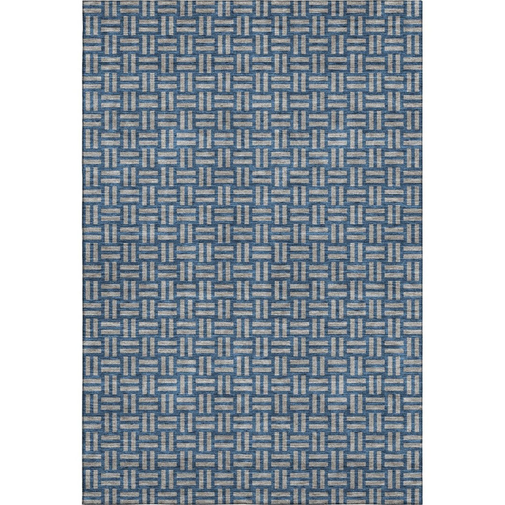 HomeRoots 9' X 12' Blue and Gray Abstract Geometric Area Rug - Durable, Washable, UV-Protected for High-Traffic Homes 673512