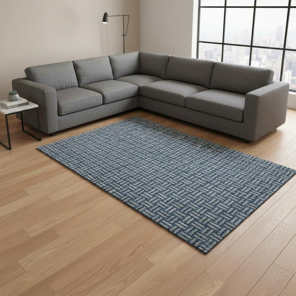 HomeRoots 10' X 14' Blue And Gray Abstract Area Rug - Washable, UV Protected, Stain Resistant for Busy Homes 673513