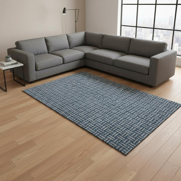 HomeRoots 10' X 14' Blue And Gray Abstract Area Rug - Washable, UV Protected, Stain Resistant for Busy Homes 673513