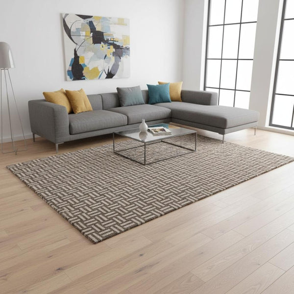 HomeRoots 5' X 8' Stylish Brown & Beige Abstract Geometric Area Rug – Washable, UV-Protected, Pet-Friendly Design! 673515