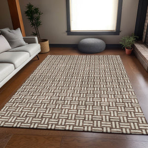 HomeRoots 5' X 8' Stylish Brown & Beige Abstract Geometric Area Rug – Washable, UV-Protected, Pet-Friendly Design! 673515