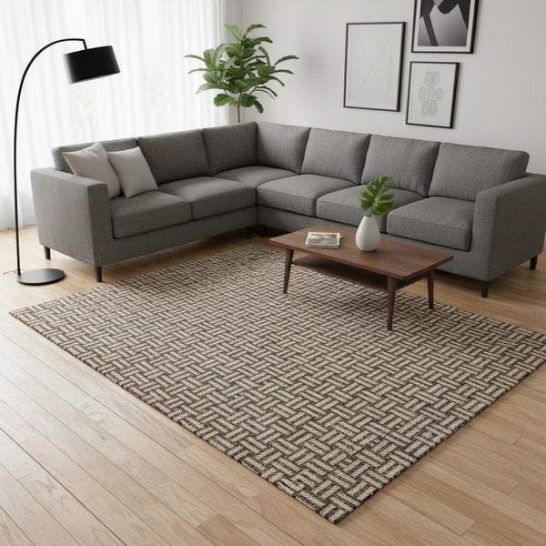 HomeRoots 8' X 10' Washable Brown & Beige Abstract Geometric Area Rug with UV Protection for Busy Homes 673517