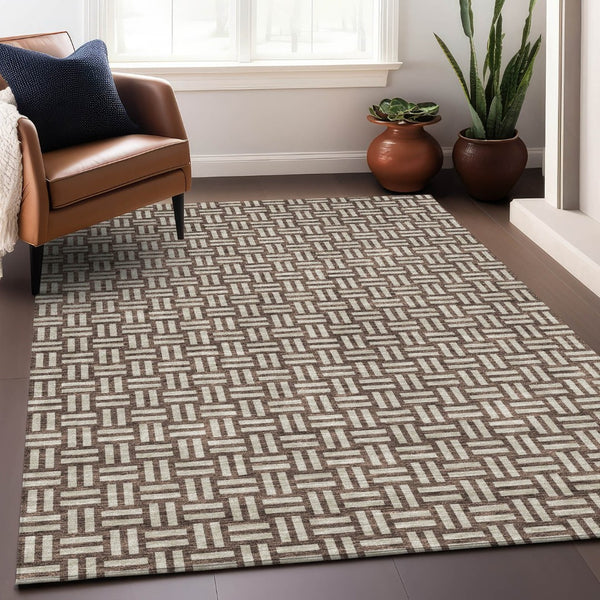 HomeRoots 8' X 10' Washable Brown & Beige Abstract Geometric Area Rug with UV Protection for Busy Homes 673517