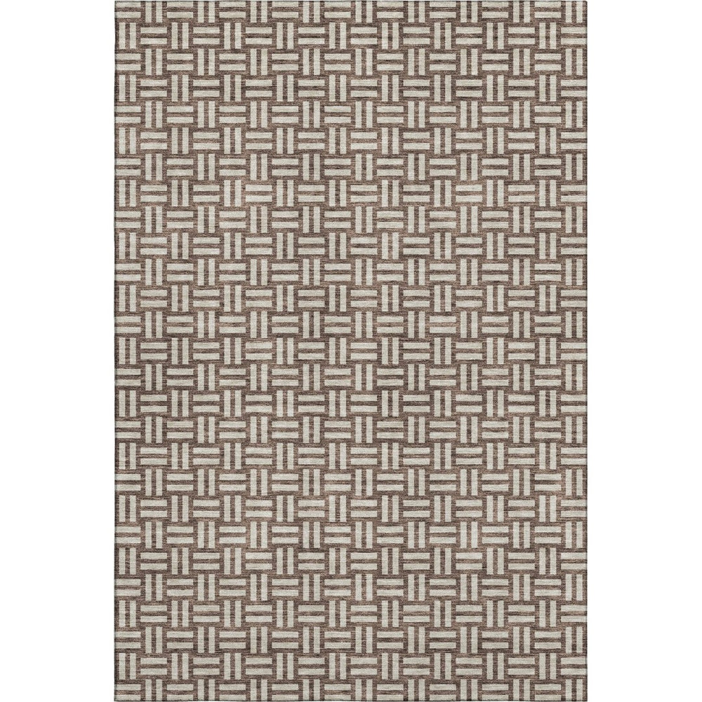 HomeRoots 8' X 10' Washable Brown & Beige Abstract Geometric Area Rug with UV Protection for Busy Homes 673517