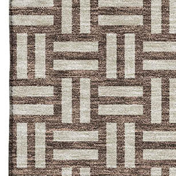 HomeRoots 8' X 10' Washable Brown & Beige Abstract Geometric Area Rug with UV Protection for Busy Homes 673517